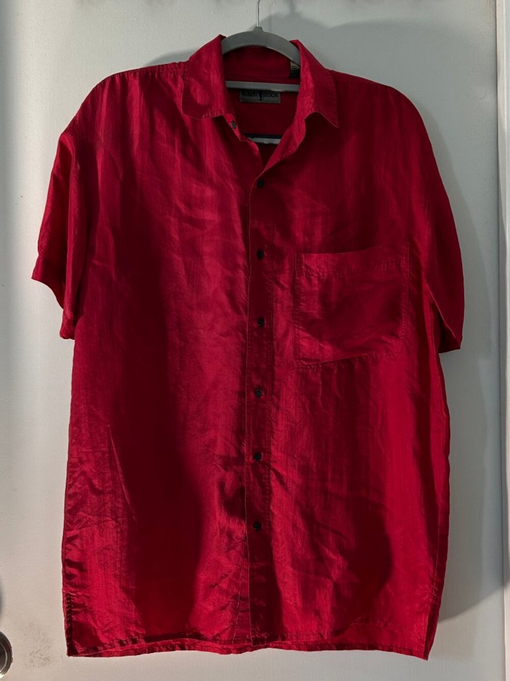 Robert Stock 100% Silk Button-Front Shirt Men's Small Red Short Sleeve Luxury